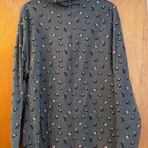 Karen Scott Red & Gray long sleeve turtleneck tops with Black and White Dog XL